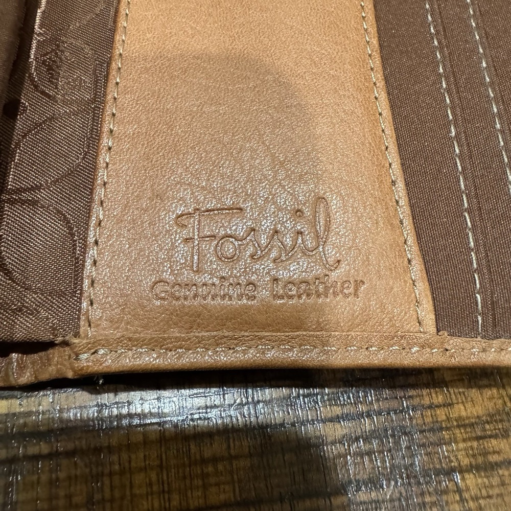 Fossil Hanover Leather Wallet Trifold Brown Cards Coins Money Snap Zipper‎ - Picture 10 of 16